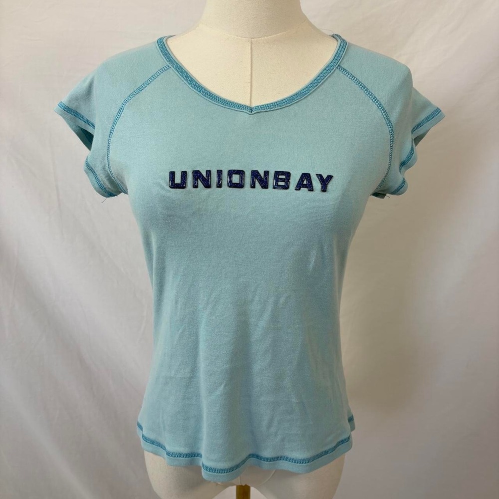 Union Bay blue short sleeve baby tee size large y2k 2000s vtg